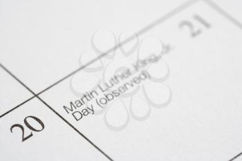 Royalty Free Photo of a Close-up of a Calendar Displaying Martin Luther King Junior Day