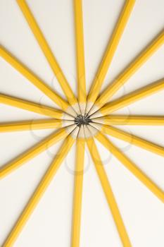 Royalty Free Photo of Sharp Pencils Arranged in a Symmetrical Radial Star Shape