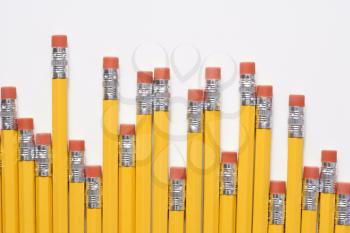 Royalty Free Photo of an Uneven Row of Eraser Ends of Pencils