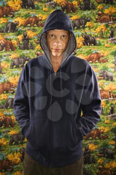 Royalty Free Photo of a Man Wearing a Hoodie