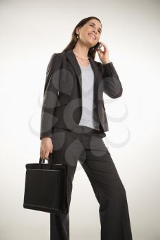 Royalty Free Photo of a Professional Businesswoman Talking on a Cellphone and Holding a Briefcase
