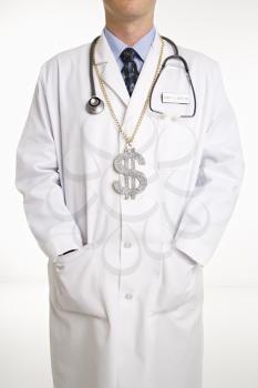 Royalty Free Photo of a Male Physician With Dollar Sign Necklace
