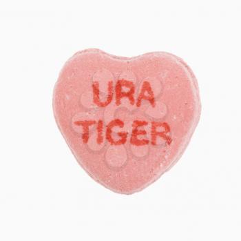 Royalty Free Photo of a Pink Candy Heart That Reads URA Tiger