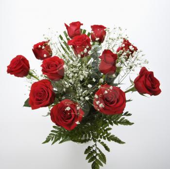 Royalty Free Photo of a Bouquet of Red Roses With Baby's Breath