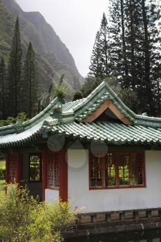Royalty Free Photo of a Pagoda With in Iao Valley State Park in Maui, Hawaii