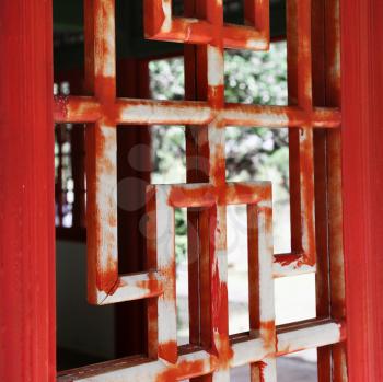Royalty Free Photo of a Window From a Pagoda in Iao Valley State Park in Maui, Hawaii
