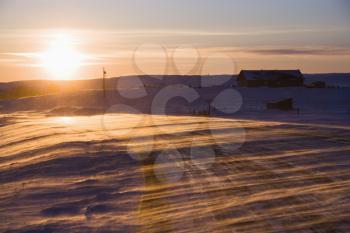 Royalty Free Photo of an Ice Covered Road and a Snowy Rural Landscape