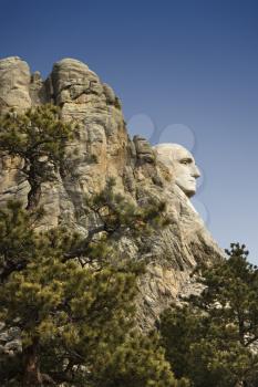 Royalty Free Photo of Profile of George Washington carving in mountain at Mount Rushmore, South Dakota