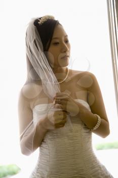Royalty Free Photo of a Bride Holding Her Veil