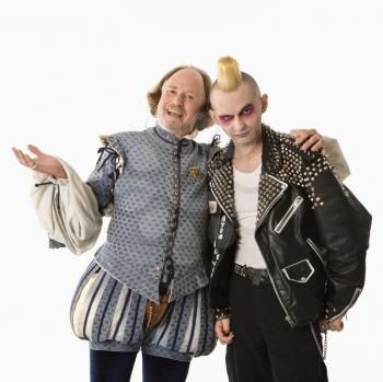 Royalty Free Photo of William Shakespeare Smiling With His Arm Around a Punk Man