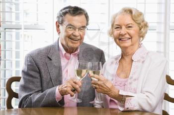 Royalty Free Photo of an Older Couple Toasting Wine Glasses