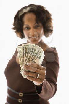 Royalty Free Photo of a Woman Holding Twenty Dollar Bills