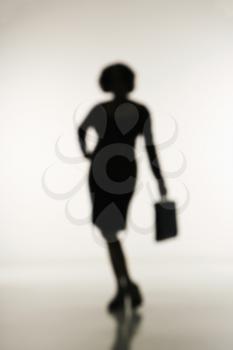 Royalty Free Photo of a Soft Focus Silhouette of a Businesswoman Holding a Briefcase