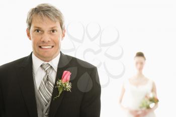 Royalty Free Photo of a Groom Looking Scared
