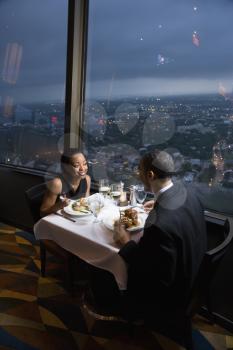 Royalty Free Photo of a Couple Having Dinner at the Tower of the Americas in San Antonio, Texas