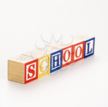 Royalty Free Photo of Alphabet Toy Building Blocks Spelling the Word School