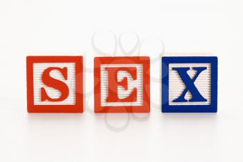 Royalty Free Photo of Alphabet Toy Building Blocks Spelling the Word Sex