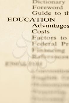 Royalty Free Photo of a Selective Focus of a Table of Contents Page Relating to Education
