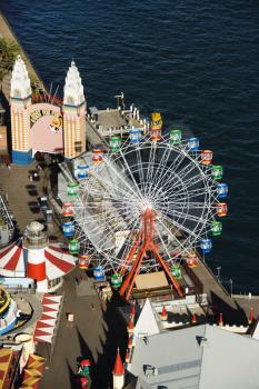 Royalty Free Photo of an Aerial View of a Ferris Wheel in Luna Park Sydney, Australia.