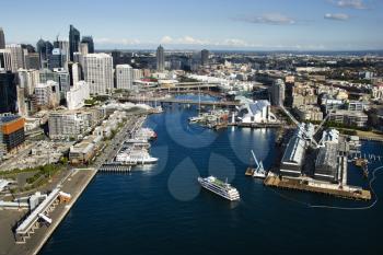Royalty Free Photo of an Aerial View of Boats in Darling Harbour, Sydney, Australia