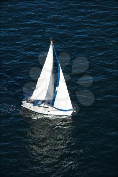 Royalty Free Photo of an Aerial View of a Sailboat at Sea in Sydney, Australia