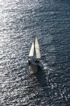Royalty Free Photo of an Aerial View of a Sailboat in Sydney, Australia