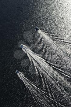 Royalty Free Photo of an Aerial of Three Boats Traveling Together in Sydney, Australia