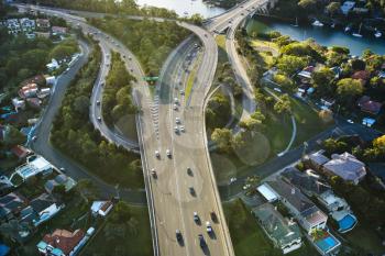 Royalty Free Photo of an Aerial View of State Route 21 and State Route 40 in Huntleys Point, Australia