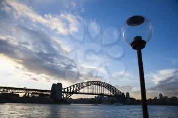 Royalty Free Photo of Sydney Harbour, Australia, With the Sydney Harbour Bridge and Lamppost