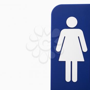 Royalty Free Photo of a Women Restroom Sign Logo on Blue Against a White Background