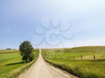 Royalty Free Photo of a Scenic Country Rural Gravel Road Leading Toward the Horizon