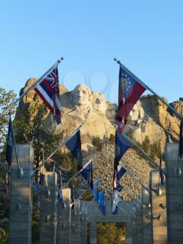 Royalty Free Photo of Mount Rushmore National Memorial as Seen From Entrance With State Flags