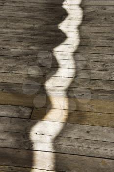 Royalty Free Photo of a Curvy Line of Sunlight on a Wooden Walkway