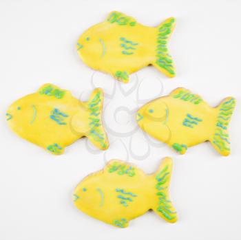 Royalty Free Photo of Sugar Cookies in the Shape of Fish With Decorative Icing
