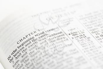 Royalty Free Photo of Close-up of Genesis Verses in an Open Holy Bible