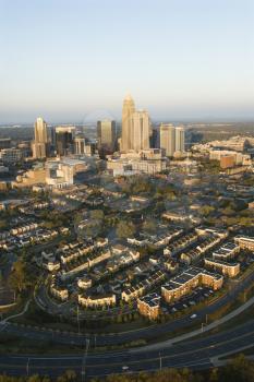 Royalty Free Photo of an Aerial View of Downtown Buildings in Charlotte, North Carolina