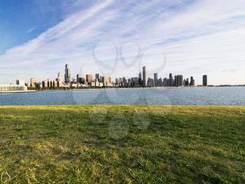 Royalty Free Photo of an Urban Cityscape Skyline of Chicago, Illinois on Lake Michigan