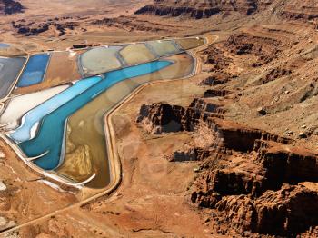 Royalty Free Photo of an Aerial Landscape of Tailing Ponds for Mineral Waste in Rural Utah, United States
