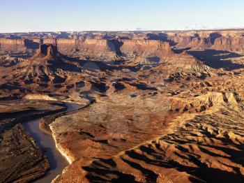 Aerial landscape of river in Canyonlands National Park, Moab, Utah, United States.