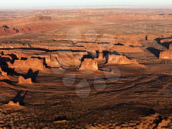 Royalty Free Photo of an Aerial Landscape of Rock Formations in Canyonlands National Park, Utah, United States