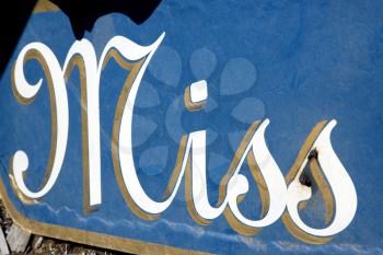 Royalty Free Photo of a Blue Sign of the Word Miss