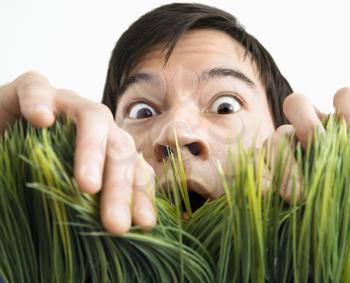 Royalty Free Photo of a Man Looking Through the Grass