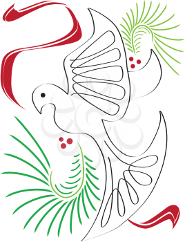 Royalty Free Clipart Image of a Dove and Pine Branch