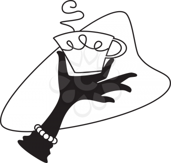 Royalty Free Clipart Image of a Lady's Gloved Hand Holding a Cup of Coffee
