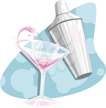 Royalty Free Clipart Image of a Martini Glass and Shaker