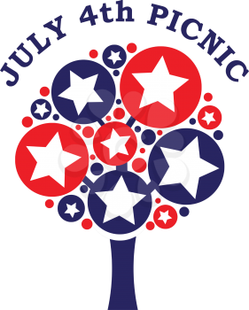 Royalty Free Clipart Image of a July 4th Picnic Poster of a Patriotic Tree with Stars