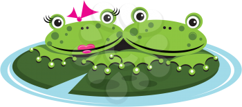 Royalty Free Clipart Image of Frogs in a Pond on a Lily Pad