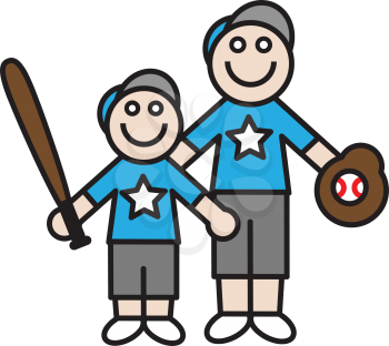 Royalty Free Clipart Image of a Father and Son with Baseball Equipment