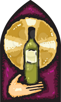 Royalty Free Clipart Image of a Hand Holding a Bottle of Wine
