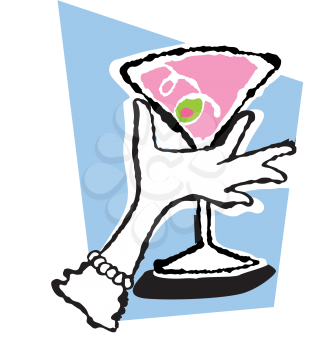 Royalty Free Clipart Image of a Ladies' Hand Holding a Martini Glass
